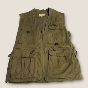 Eddie Bauer Fishing Vest Mens Medium Green Cotton Adjustable Hunting Outdoor